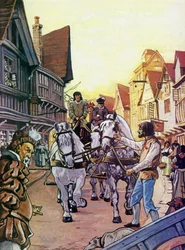 Shakespeare, standing outside a playhouse and holding the horses of the actors as they arrived